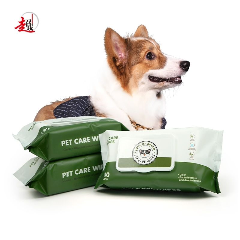 100 Biodegradable Hypoallergenic Pet Wipes for Canine and Cats - Perfume-Free and Deodorizing