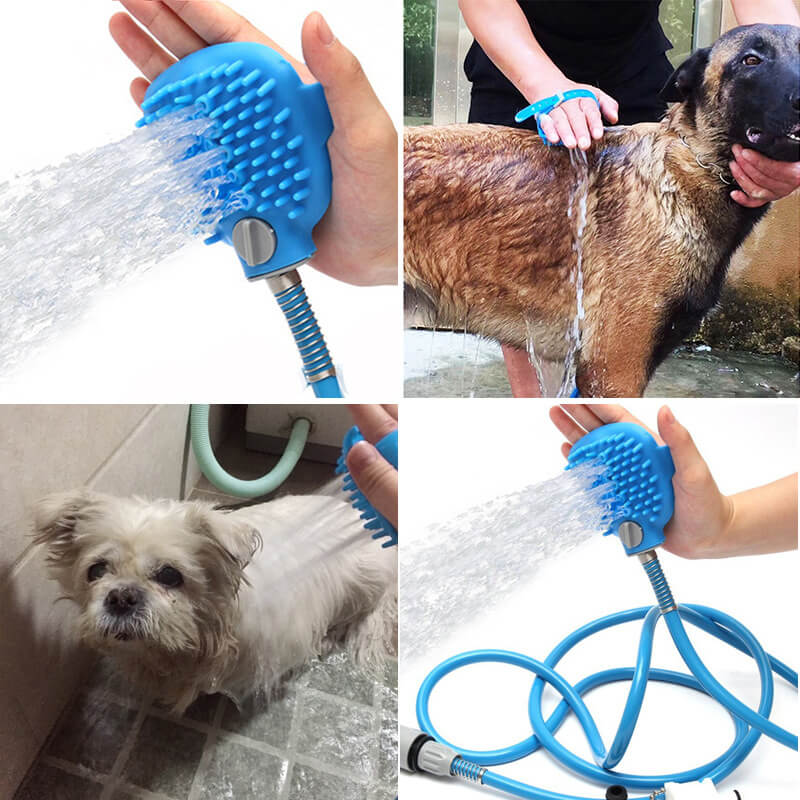 3-in-1 Handheld Pet Tub Brush with Spray and Therapeutic massage - Smooth Silicone Cleansing Device for Cats and Canines