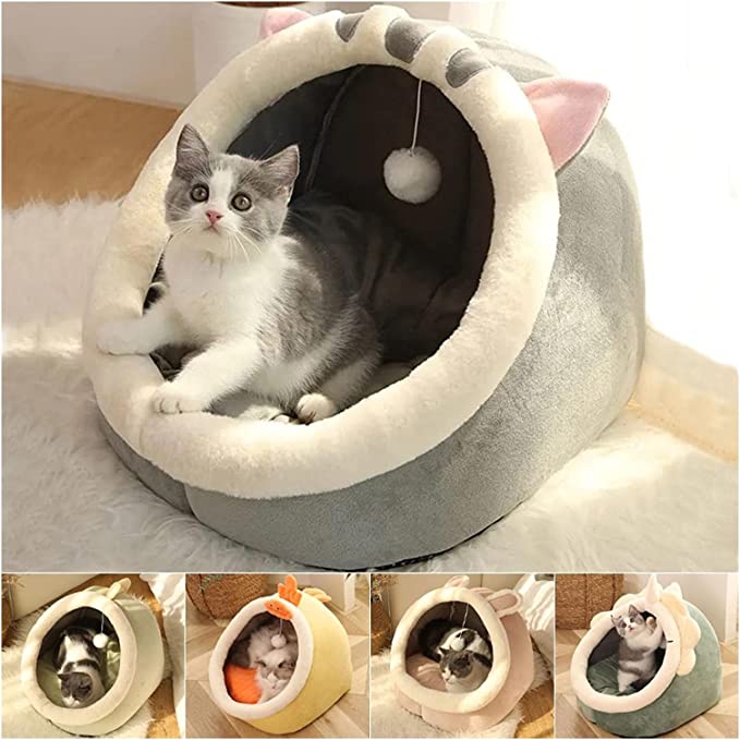 Cute Cozy Cave Cat Mattress - Tender Cotton Textile, Washable & Detachable, Ideally suited for Cats and Small Canine, Heat Pet Home for All Seasons